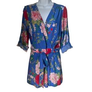 NWOT  Yumi  Kim Woman Liz Romper Blue Zean Floral Tropical Summer Romper sz M